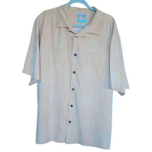 VTG 100% Silk Button Up Shirt Yellow Floral Palm Tree Embossed Pattern Men's XXL - Picture 2 of 7